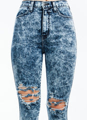 High Waist Knee Distressed - Dark Blue