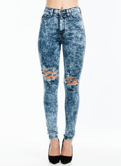High Waist Knee Distressed - Dark Blue