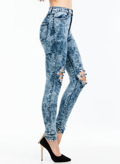 High Waist Knee Distressed - Dark Blue
