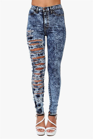 Blue Acid Washed Ripped Jeans - Dark Wash