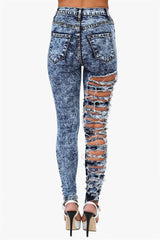 Blue Acid Washed Ripped Jeans - Dark Wash