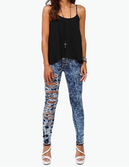 Blue Acid Washed Ripped Jeans - Dark Wash