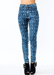 Dark Blue Bullet Point Bleach Splash Jeans