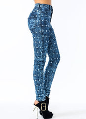 Dark Blue Bullet Point Bleach Splash Jeans