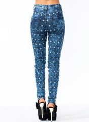 Dark Blue Bullet Point Bleach Splash Jeans
