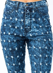 Dark Blue Bullet Point Bleach Splash Jeans