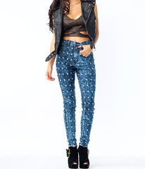 Dark Blue Bullet Point Bleach Splash Jeans