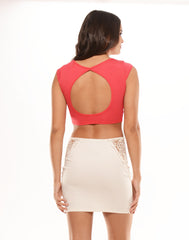 Key Hole Crop Top - Coral