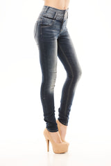 Mid Rise Button Up Skinny Jean - Dark