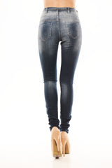 Mid Rise Button Up Skinny Jean - Dark