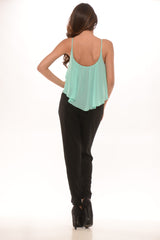 Flowy Spaghetti Strap Bodysuit- Mint