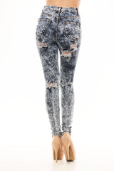 Fully Distressed High Waist Acid Wash Jeans