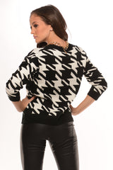 Black & Ivory Houndstooth Print Sweater