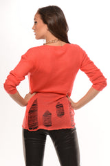 Pink Ripped Heart Sweater