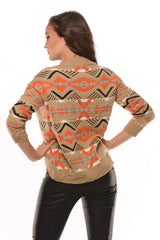 Brown & Orange Aztec Print Sweater