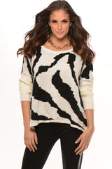 White & Black Oversize Swirl Sweater