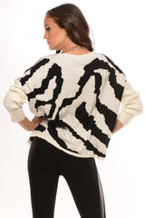 White & Black Oversize Swirl Sweater