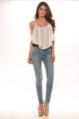 Flowy Spaghetti Strap Bodysuit- White