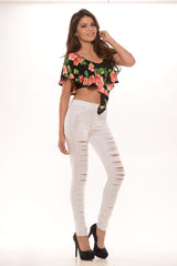 Flowy Floral V Cut- Black