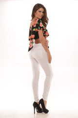 Flowy Floral V Cut- Black