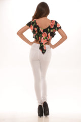 Flowy Floral V Cut- Black