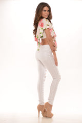 Flowy Floral V Cut- Ivory