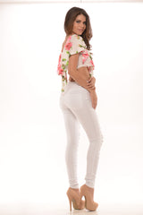 Flowy Floral V Cut- Ivory