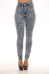 High Rise Acid Wash Side Destroyed Jean