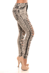 Mid Rise Black Acid Wash Distressed Jeans