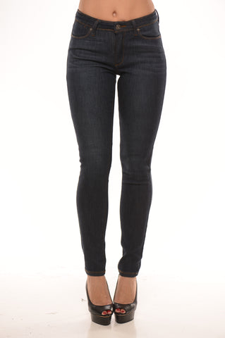 Mid Rise Skinny Stone Wash Jeans - Dark