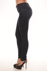 Mid Rise Skinny Stone Wash Jeans - Dark