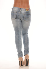 Low Rise Extreme Distressed Skinny Jeans - Light Wash