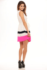 Sail Away Dress - Ivory  W/Pink & Navy