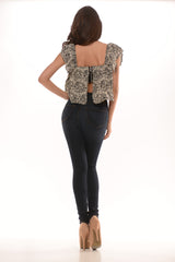 Tube Off Shoulder Paisley Print Crop Top - Black/White