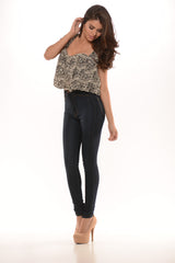 Tube Off Shoulder Paisley Print Crop Top - Black/White