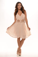 Lace Button Halter Dress Cream
