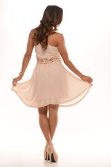 Lace Button Halter Dress Cream