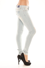 Ultra Low Rise Distressed Skinnies - Light Wash