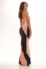Diagonal Stripe Maxi Dress - Peach/Navy