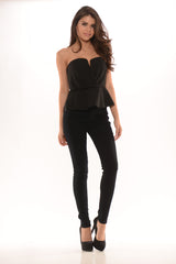 Sweetheart Tube Wire Peplum Chiffon Top - Black