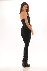 Sweetheart Tube Wire Peplum Chiffon Top - Black