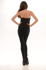 Sweetheart Tube Wire Peplum Chiffon Top - Black