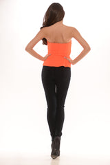 Sweetheart Tube Wire Peplum Chiffon Top - Hot Tomato