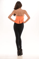 Sweetheart Tube Wire Peplum Chiffon Top - Hot Tomato