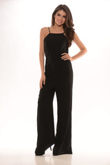 Spaghetti Strap Open Back Jumpsuit - Black
