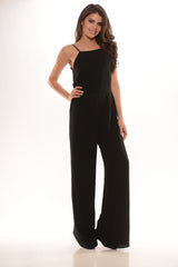 Spaghetti Strap Open Back Jumpsuit - Black
