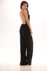 Spaghetti Strap Open Back Jumpsuit - Black