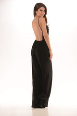 Spaghetti Strap Open Back Jumpsuit - Black
