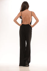 Spaghetti Strap Open Back Jumpsuit - Black