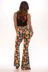 Fun Floral Flare Pants - Navy/Orange